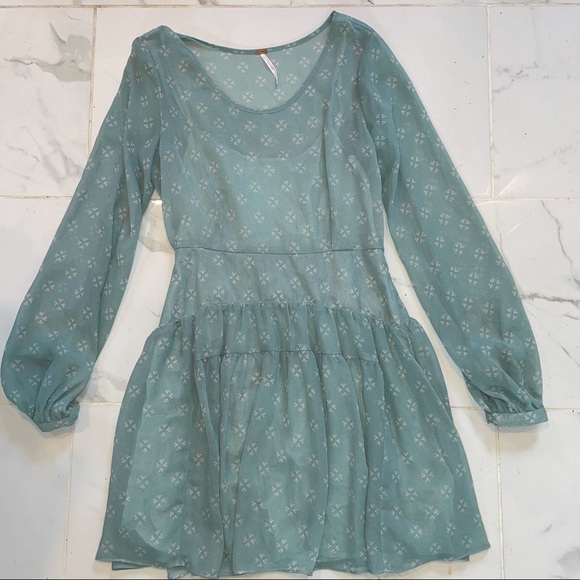 Free people Teal Blue peasant Dress - Picture 1 of 8